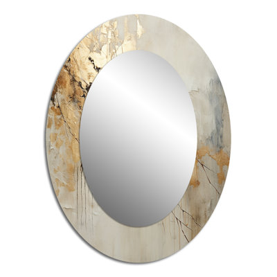 Beige And Gold Marble Lightning VI - Beige Oval Wall Mirror Decor