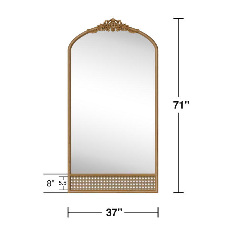 Cortia Arched Rattan and Wood Accent Mirror, 71" x 37"