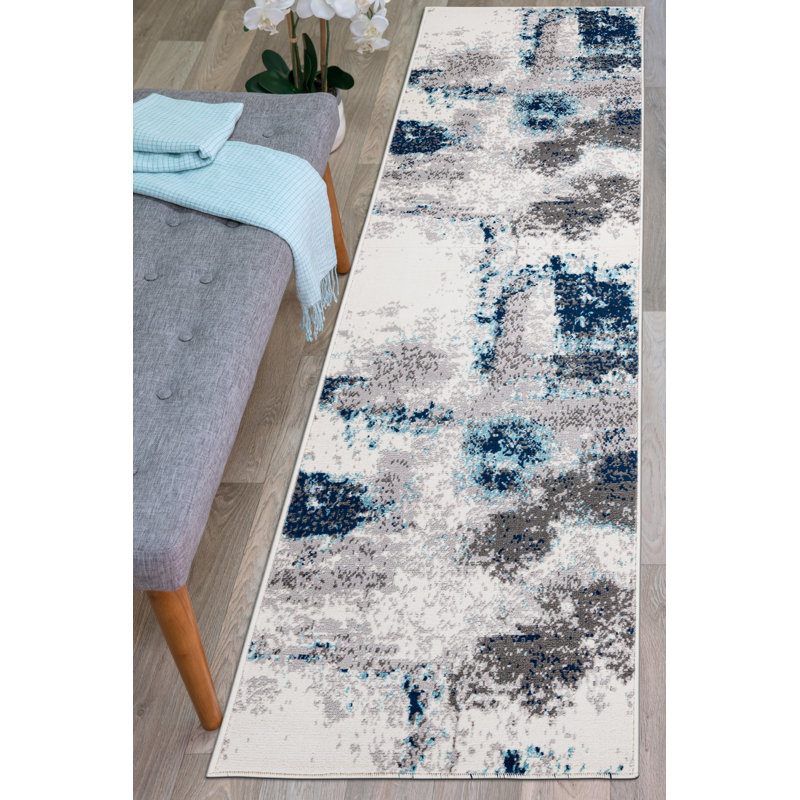 Tapis abstrait bleu Demere, Tapis de couloir 2 pi x 7 pi
