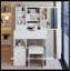 Petite coiffeuse 29,2 po avec tabouret de bureau à gauche et tabouret rembourré, très grand miroir coulissant à droite, rangement multicouche à grande capacité, commode pratique et pratique, convient aux petits espaces-1054814105