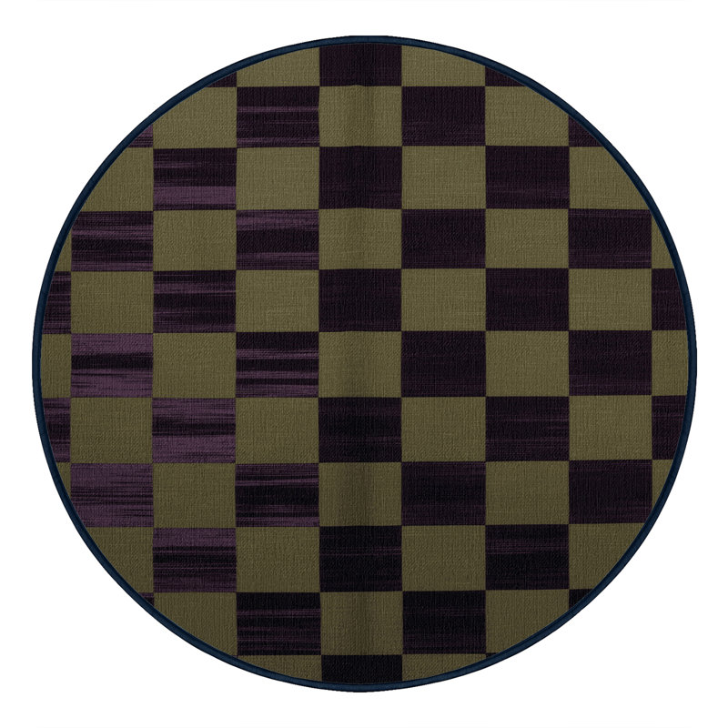 Machine Washable Checkered Purple Area Rug, Round 7'