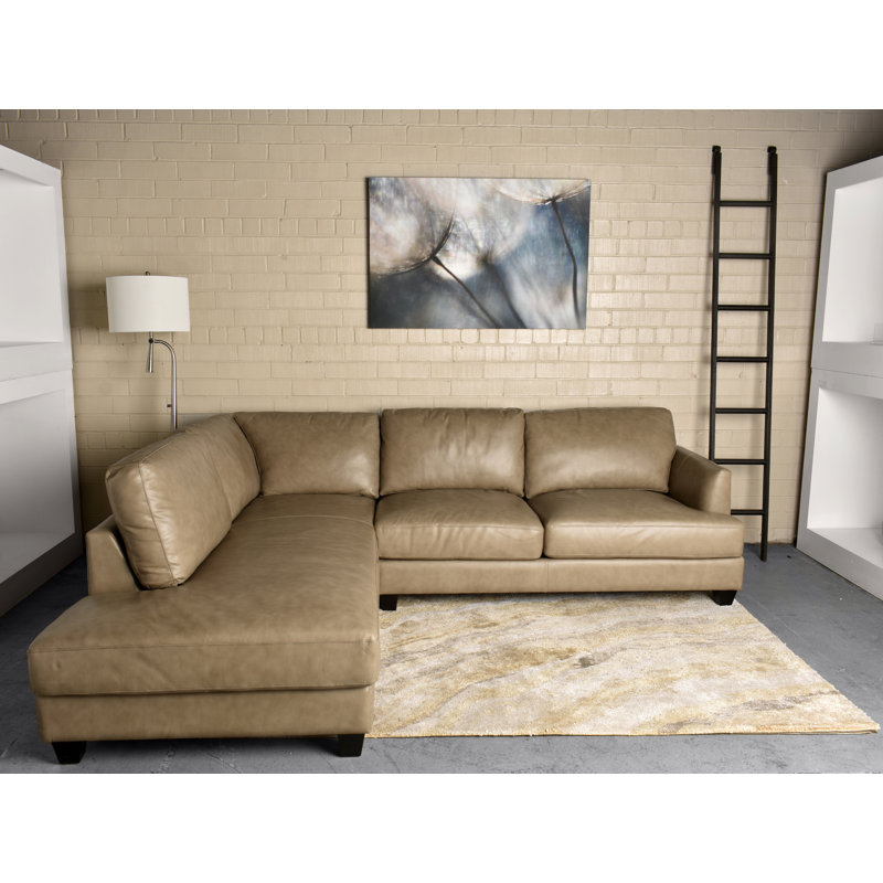 104" Wide Genuine Leather Modular Sofa & Chaise, Right Hand Facing