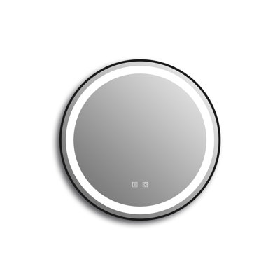  30'' LED Bathroom Vanity Mirror, Anti-fog, Black Framed Round Wall Mounted Mirror