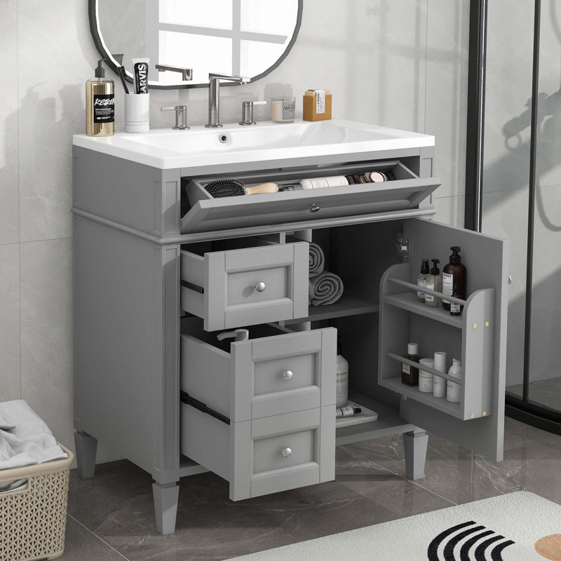 Meuble-lavabo de 30 po avec lavabo supérieur, Gris