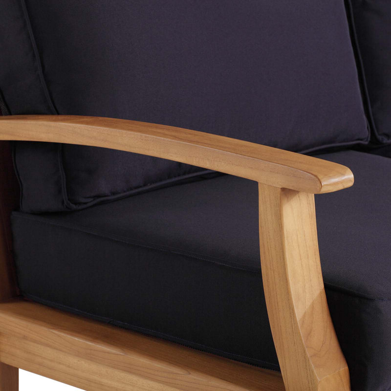 Marina Natural Teak Outdoor Sofa with Navy Cushions