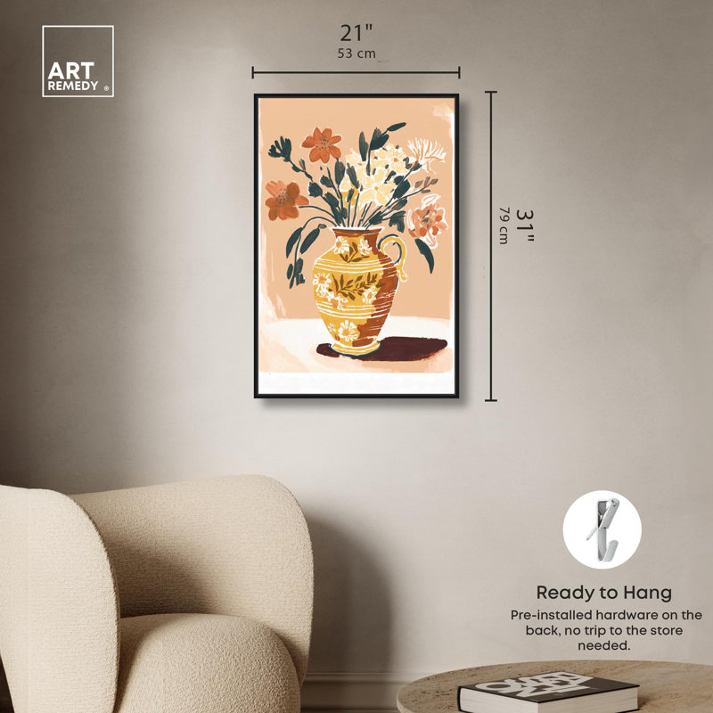 «Flowers In A Bisque Vase Canvas», art mural coloré par Art Remedy, Cadre noir, H 31 po x l 21 po