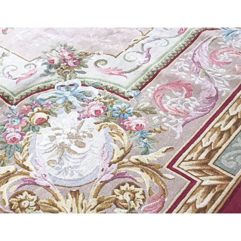 Hand-Knotted High-Quality Beige and Rose Area Rug