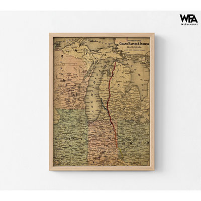 Grand Rapids And Indiana Railroad 1871, Antique Grand Rapids Poster, Indiana Old Map, Railway Routes Print, Railroad History, Library Art