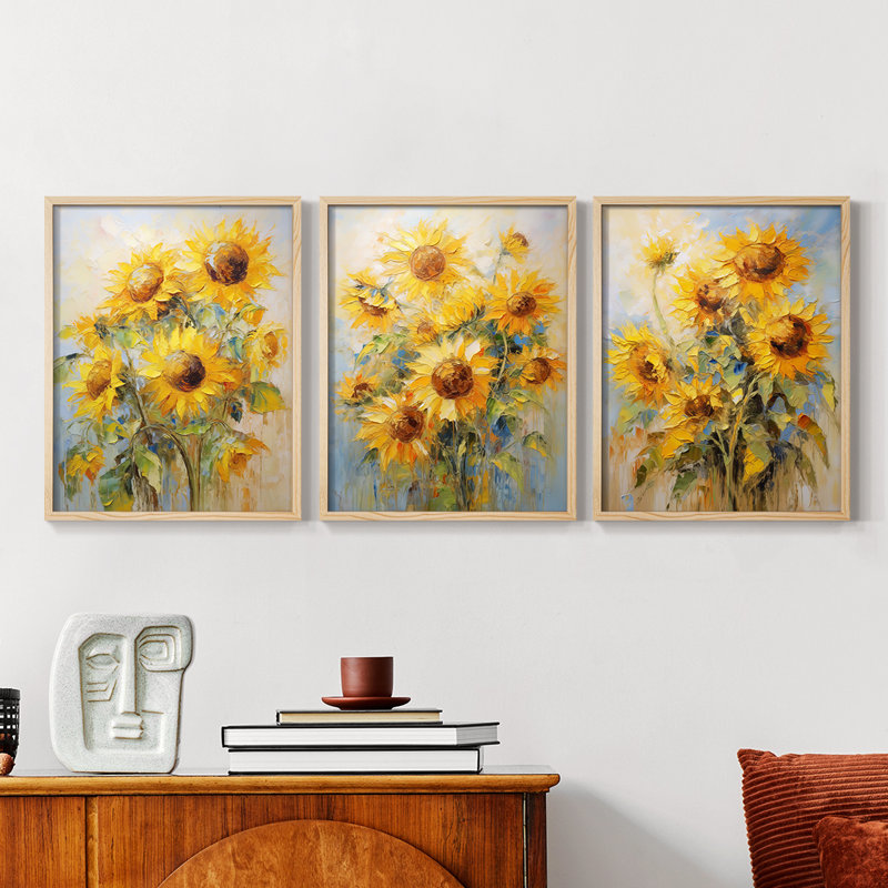 Étude florale CXLIX -Set de 3 estampes numériques giclées -Prêt à, H 10 po x l 8 po, Encadré naturel