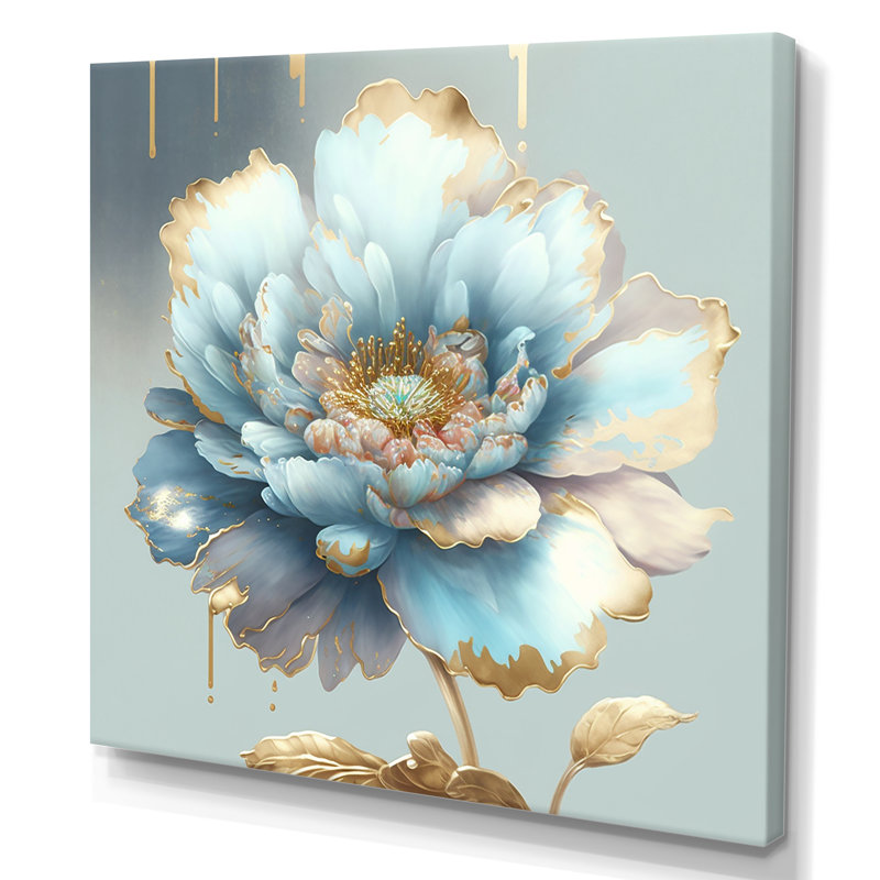«Chic Blue Blooming Flower IV - Floral», reproduction sur toile encadrée, H 24 po x l 24 po x P 1 po, Toile tendue