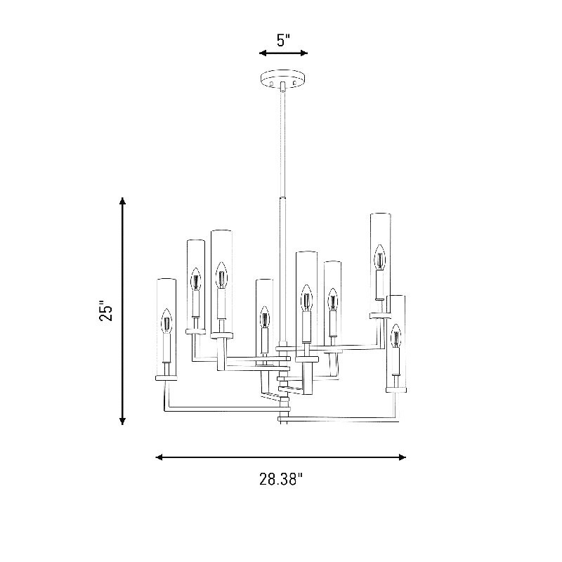 Cuyamat 8-Light Candle Style Tiered Chandelier, 25" H x 28.38" W x 28.38" D, 8 Lights
