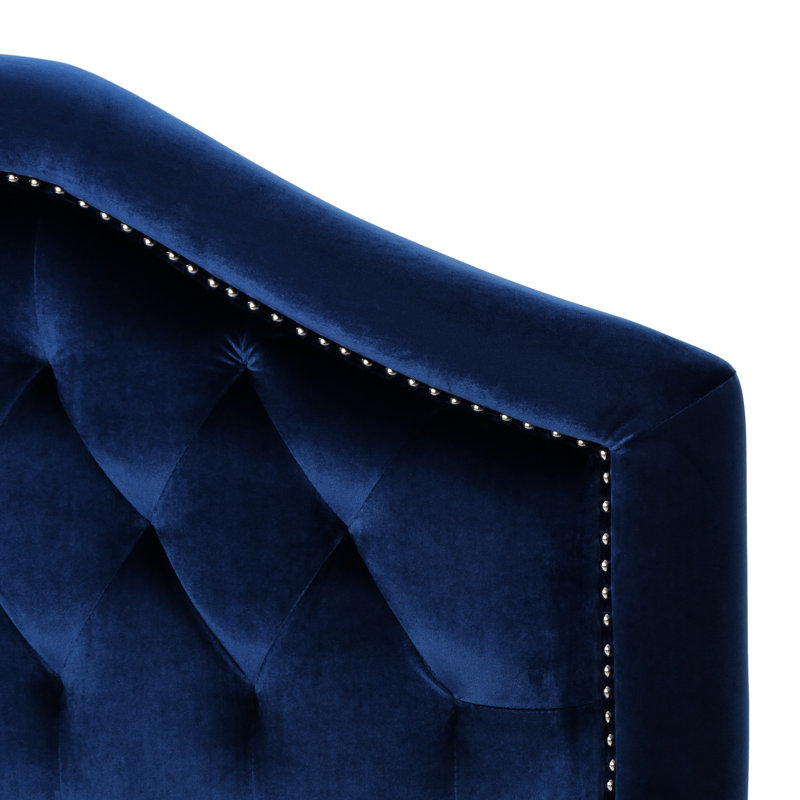 Navy Blue Velvet Headboard For Queen & Full Sized Beds - Modern Grace With Button Tufting And Stunning Nailhead Trim