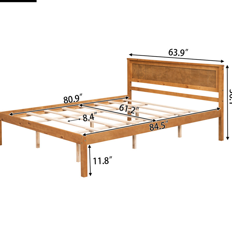 Cadre de lit plateforme Queen, tête de lit, support à lattes en bois, sans sommier, modèle Wonder Oak avec tête de lit pour lit Queen, base et ressorts nécessaires