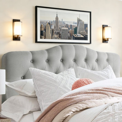 Tufted Upholstered Headboard, Solid Wood Head Board with Wood Legs, Adjustable Height Bed headboard from 34†to 43†Fabric Headboard in Modern Button by Red Barrel Studio