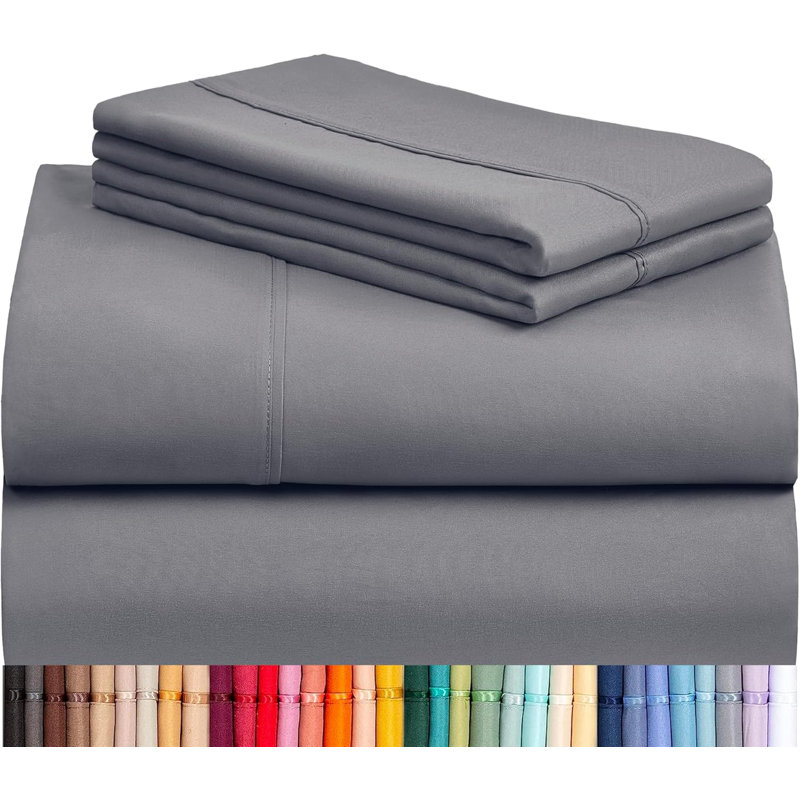 Luxclub 4 PC Light Gray King Silky Soft Cooling Extra Deep Pocket Performance Sheet Set, King Sheet Set with 2 Pillowcases