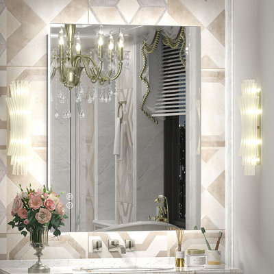 Aevar Super Bright 192 LEDs/m Back LED Lighted Anti-Fog Tempered Glass Bathroom/Vanity Mirror with ETL & 3-Year Warranty