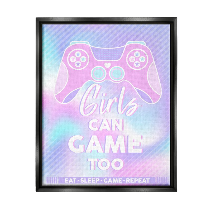 «Girls Can Game Too Pastel Expression - Floater Frame», impression sur toile, Cadre flottant noir de jais