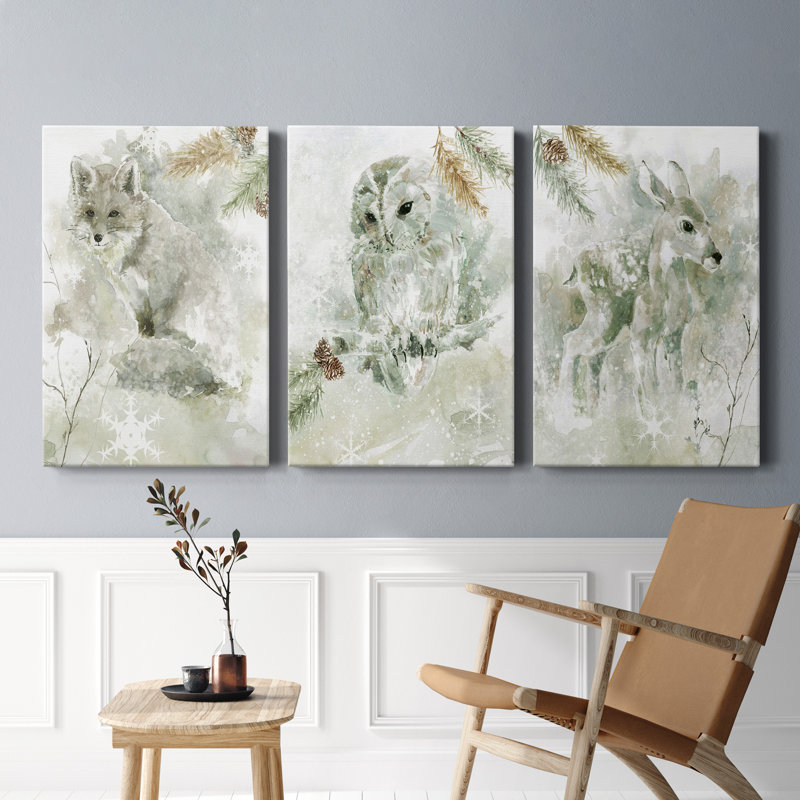 «Winter Lodge Fawn», ensemble de 3 reproductions d'art sur toile tendue, H 12 po x l 24 po x P 1 po