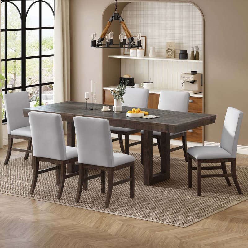 Table de salle à manger extensible 7 pièces Traditional avec rallonge papillon 12 po et 6 Chiars, Brun, Brun