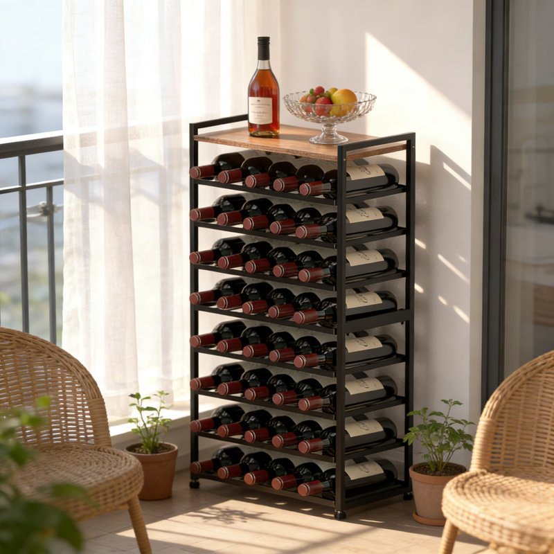 Support à vin autoportant à 8 niveaux avec plateau de table en bois massif, pouvant contenir 40 bouteilles, conception amovible et murale pour la cuisine, le bar ou la salle à manger