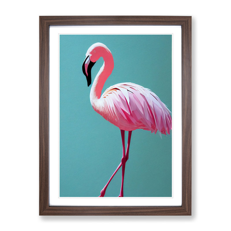 Stunning Flamingo - Single Picture Frame Print, 64cm H x 46cm W x 2cm D, Walnut 