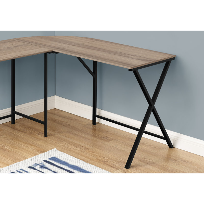 Bureau d'ordinateur, bureau personnel, coin, L 55 po, forme en L, travail, ordinateur portable, métal stratifié brun, contemporain, moderne