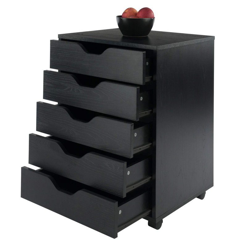 Commode d'appoint Barakha avec 5 tiroirs au fini noir, H 25,8 po x l 18,8 po x P 15,6 po, Noir