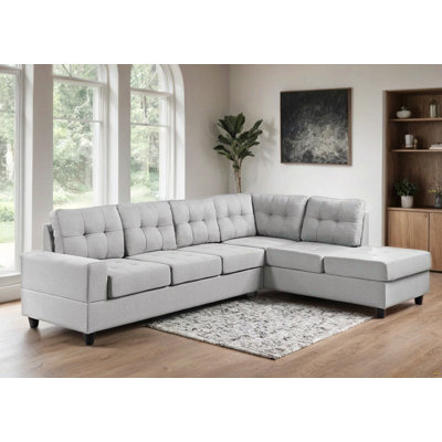 Canapé modulaire rembourré moderne avec méridienne réversible, grand siège grisâtre, coussins de soutien en mousse, tissu durable, canapé de mobilier de salon et de maison