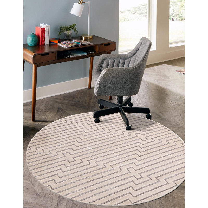 Contemporary Omotayo Area Rug White and Silver Color, Round 3'1"