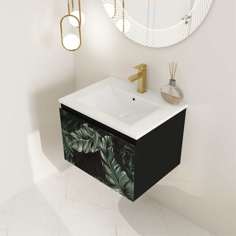 Ensemble de meuble-lavabo flottant simple 24 po avec plateau en céramique Erma