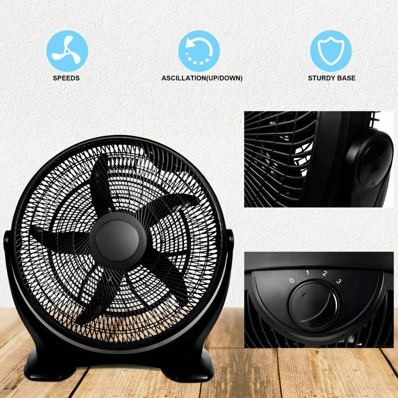 Black 18 Inch Oscillating Three Speed Plastic Floor Fan