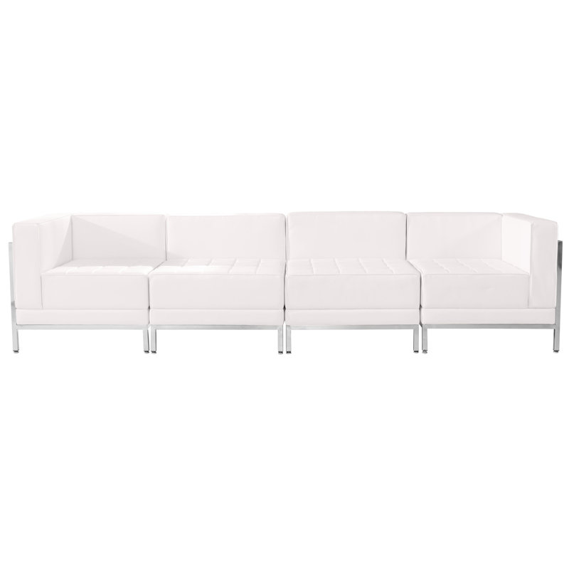 Ensemble de salon modulaire 4 pièces LeatherSoft avec dossier et siège tendus, Blanc
