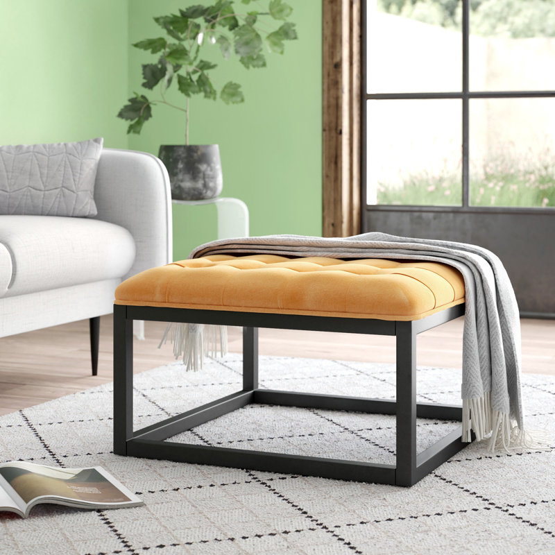 Aairah 72cm Wide Tufted Square Solid Colour Cocktail Ottoman, Mustard Yellow