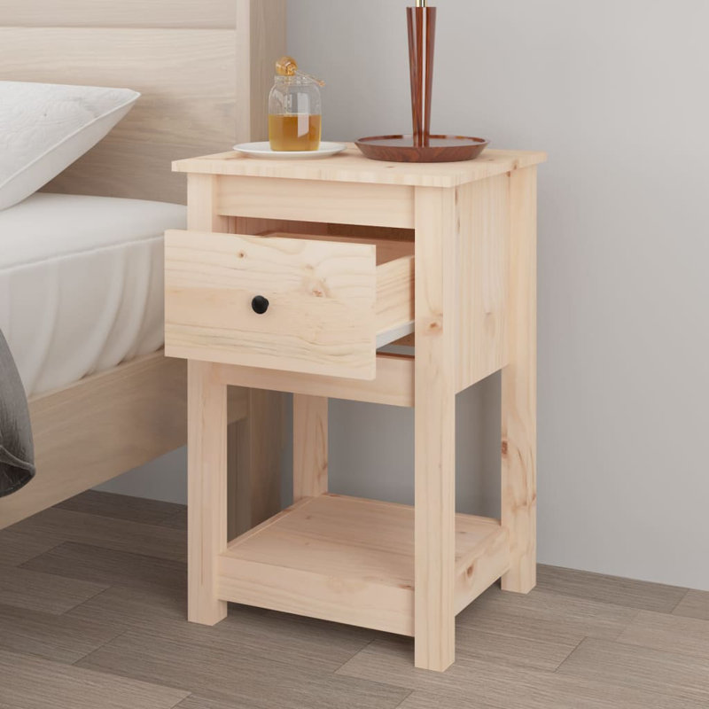40 cm W Solid Wood Bedside Table, Light Brown, Set of 2