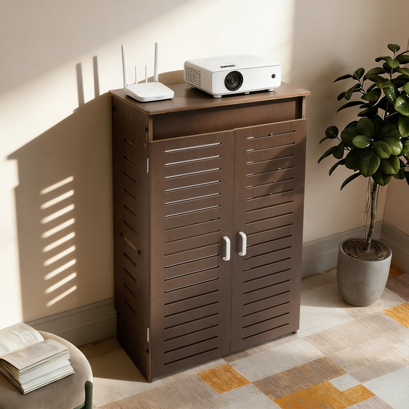 Floor Standing Router Storage Cabinet With Adjustable Shelf, Walnut