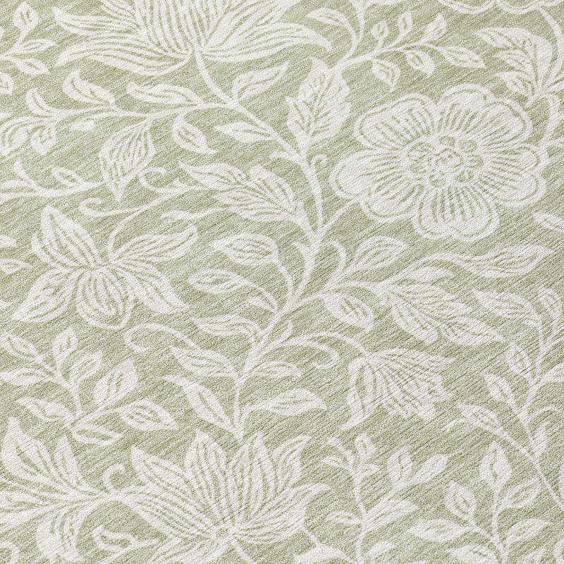 Machine Washable Indoor/Outdoor Chantille ACN2572 Floral Rug, Celery, 8' Round
