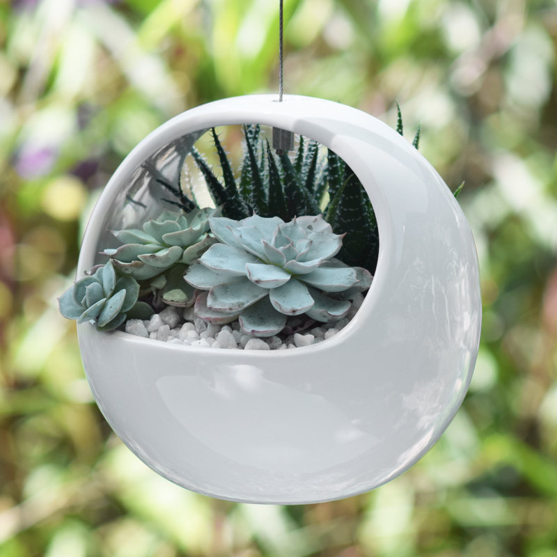 Pot à fleurs suspendu en céramique Farringdon, blanc