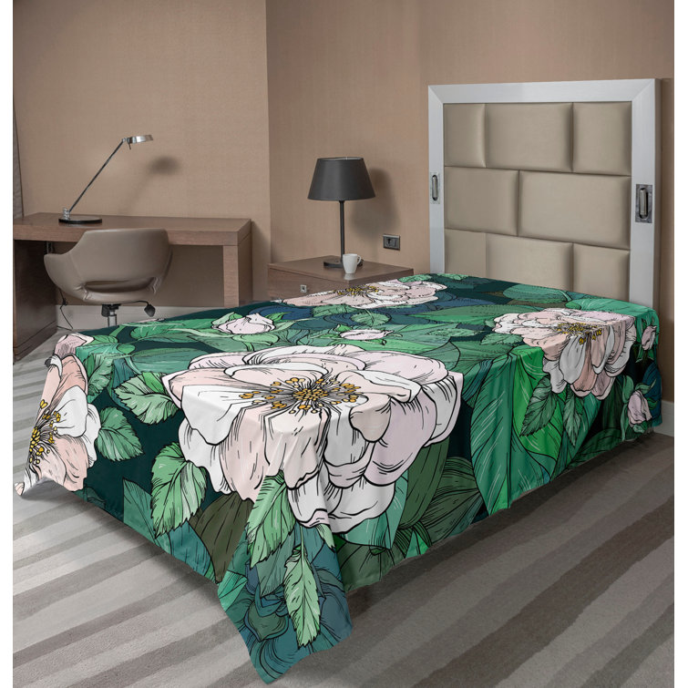 Ambesonne Floral Top Flat Sheet Flowers Leaves Vintage Art