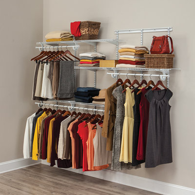 Adjustable ShelfTrack Wardrobe Storage and Clothes Rail Kit 1.8m to 2.4m Wide 3 Shelf Heavy Duty Wire Wall Mounted Shelving