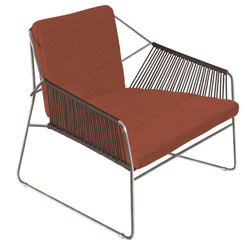 Sandur Outdoor Lounge Chair , Sunbrella® Cushions Included, Taupe Rope/Stainless Steel Frame, Canvas Brick Sunbrella Canvas