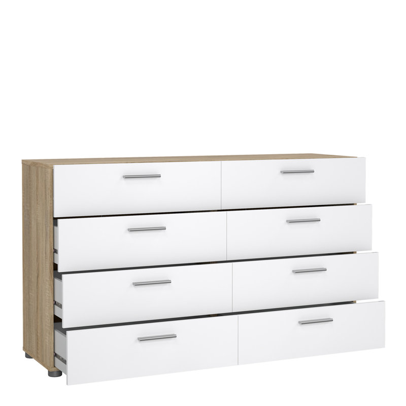 Benyard 140cm W 8 - Drawer Chest of Drawers, Oak Structure/White High Gloss