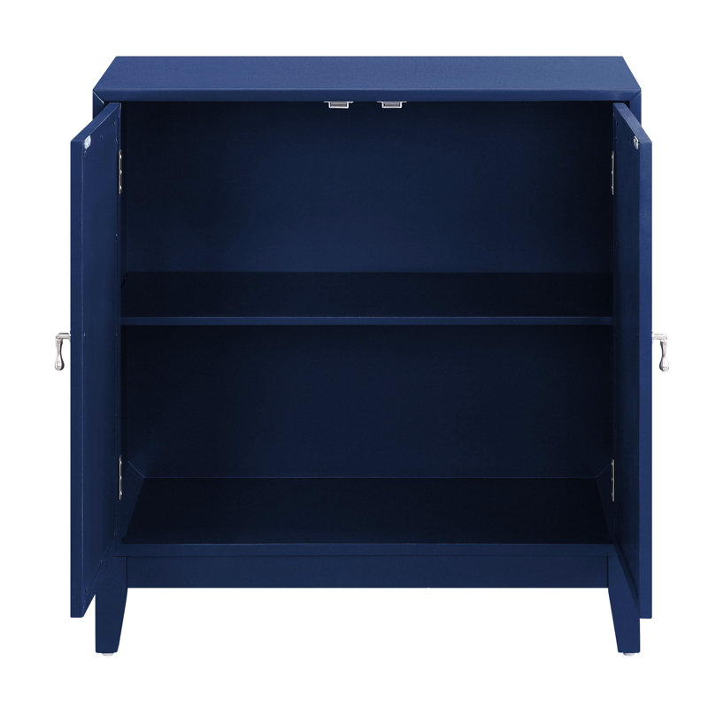 Console bleue avec détails décoratifs - rangement à 2 portes, bois composite, épaisseur du plateau de table de 18 mm, élément de fixation magnétique rectangulaire