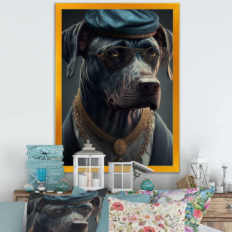 «Mafia Dog I», impression sur toile, H 40 po x l 30 po x P 1,5 po, Encadrement doré
