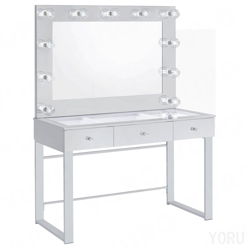 Coiffeuse chromée à 3 tiroirs avec miroir