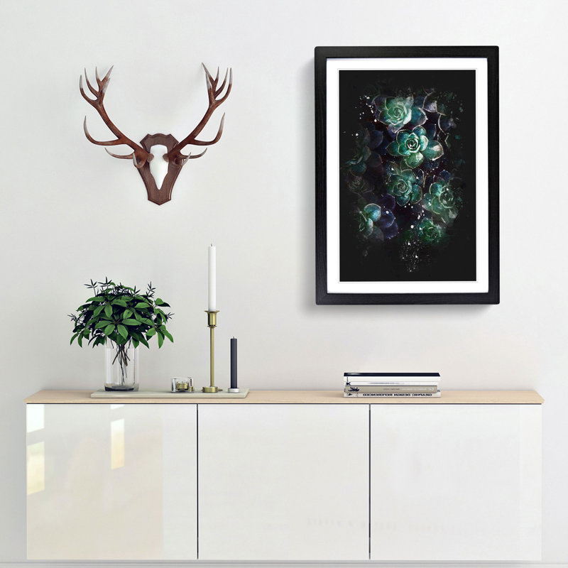 Green Succulent in Bloom - Framed Print, Black Framed, 33cm H x 24cm W x 2cm D
