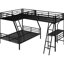 Lit mezzanine noir avec bureau et lit superposé simple au-dessus d'un lit double, bureau en métal robuste, pour une chambre à coucher d'une qualité attrayante