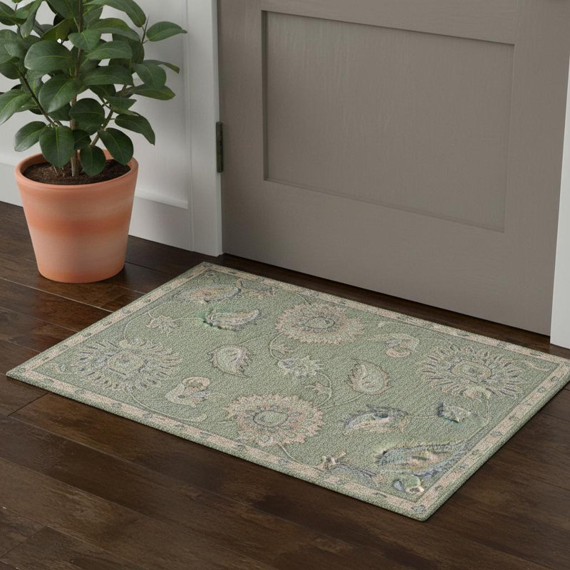 2' X 3' Gray And Blue Wool Floral Hand Tufted Area Rug