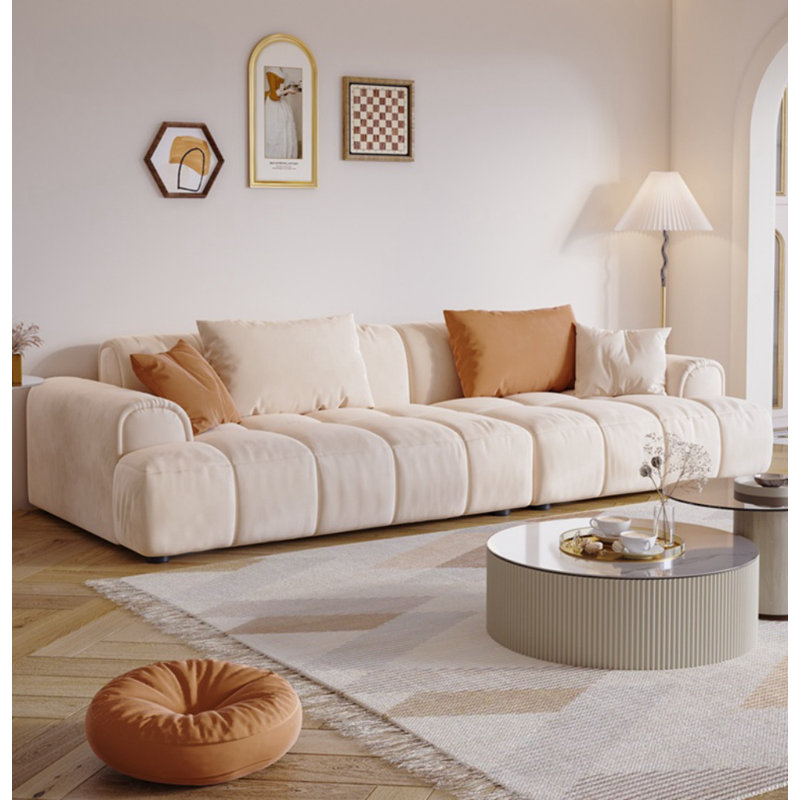 Canapé décontracté de style crème, H 24,8 po x l 106,3 po x P 39,4 po, Blanc cassé / blanc