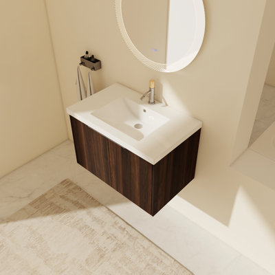 Derlin 29.53'' Wall Mounted Single Bathroom Vanity With Resin Top