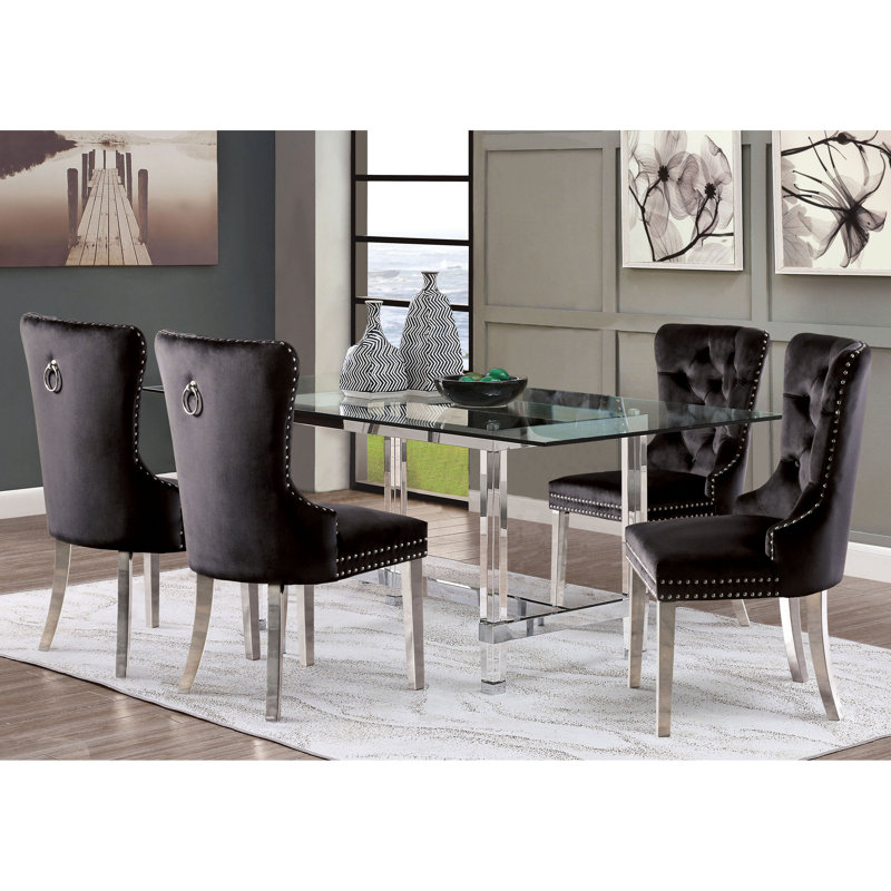 Ensemble de table de salle à manger à oreilles en acier à largeur 72 po 5 pièces Athol